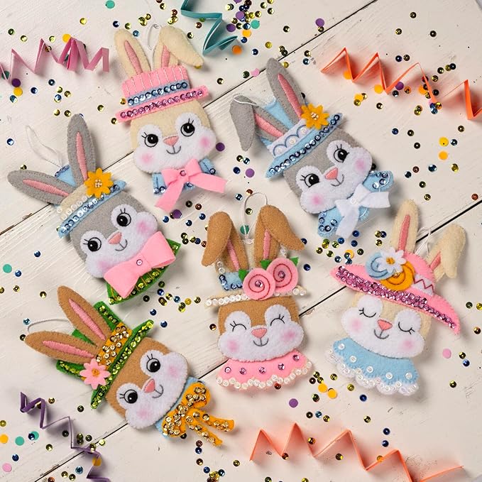 Bucilla Felt Applique 6 Piece Ornament Making Kit, Easter Bonnet Parade